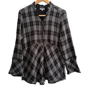 HABITAT | Black and White Plaid Gauze Button down Chunky Sleeve Top Extra Small